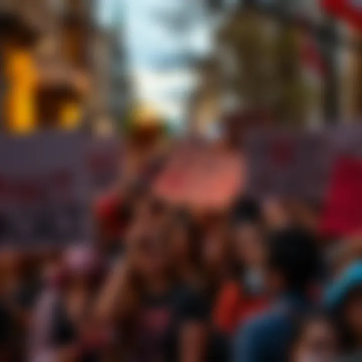 Symbolic protest against cults A diverse group of people holding signs that say #NotACult at a rally, promoting community values.