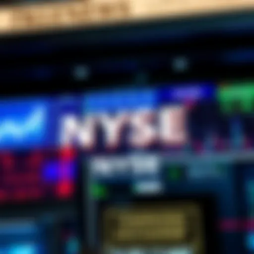 A digital representation of the NYSE logo with stock market charts and icons, symbolizing 24/7 trading for US stocks.