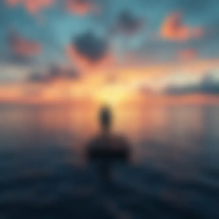 Individual observing potential ocean land plots from a floating dock with calm water in the background