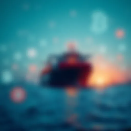 Oil tanker passing through the Strait of Hormuz with digital currency symbols in the background