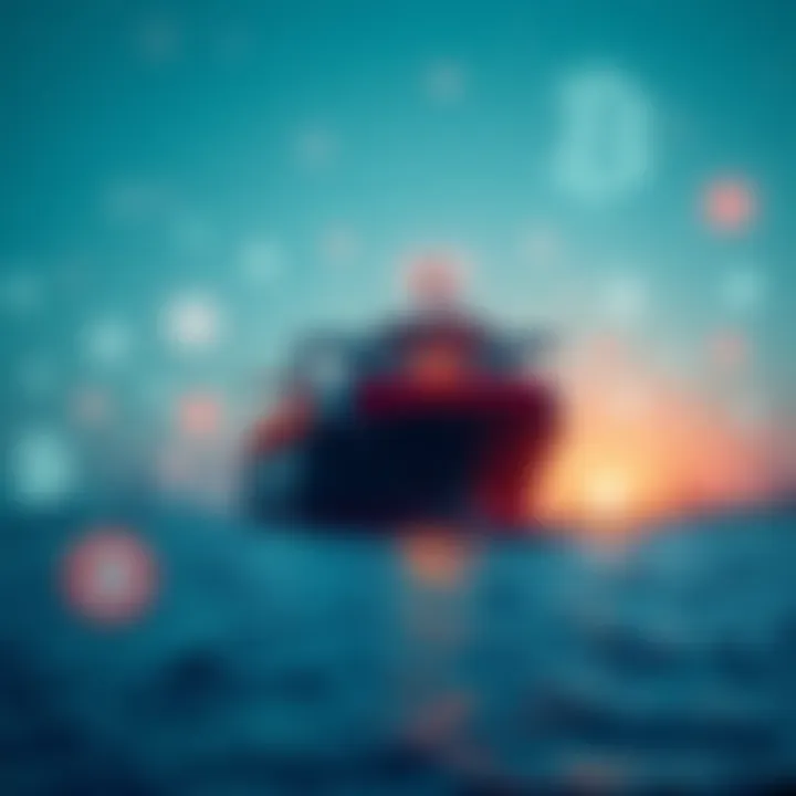 Oil tanker passing through the Strait of Hormuz with digital currency symbols in the background