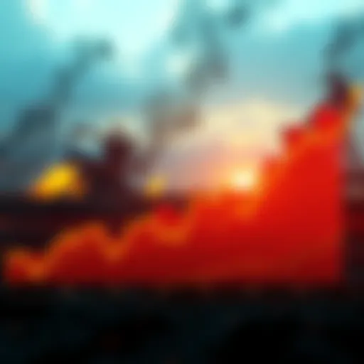 Graph showing rising oil prices with a background of war-related imagery