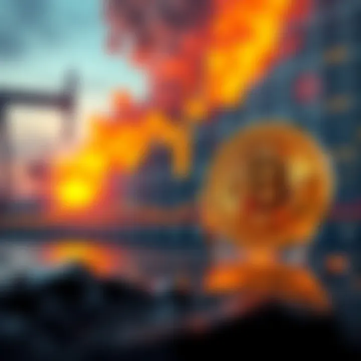Oil Supply Crisis and Cryptocurrency Graph showing rising oil prices with a cryptocurrency symbol alongside it, indicating the connection between energy markets and $SOS token amidst global tensions.