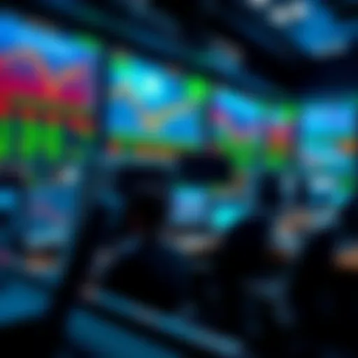 A trader monitors oil prices on multiple screens in a busy trading room, reflecting concerns over recent trading patterns before major announcements.