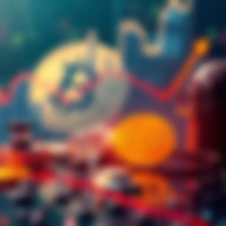 An upward trend graph representing the rise of oil trading on Hyperliquid, with Bitcoin in the background.