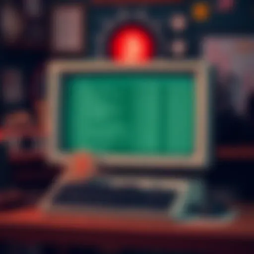A vintage computer on a desk with mining program files on the screen, representing the search for lost Bitcoin.
