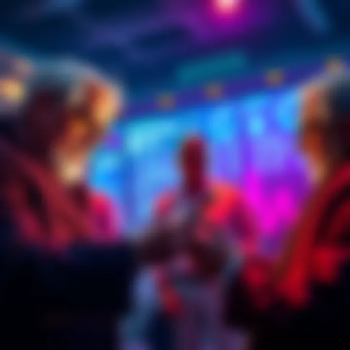 Wealthy individuals examining cryptocurrency options on a digital device, symbolizing the merging of traditional wealth and digital assets