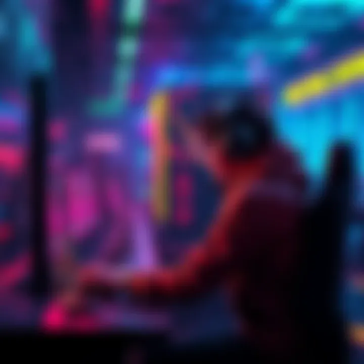 A gamer interacting with a futuristic gaming setup showcasing Layer 2 technology enhancing on-chain gaming experience