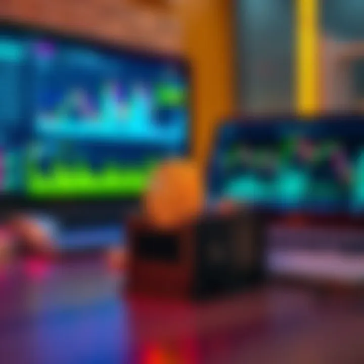 A simple Bitcoin miner device designed for one-time use, sitting on a table with a laptop and charts showing cryptocurrency trends in the background.