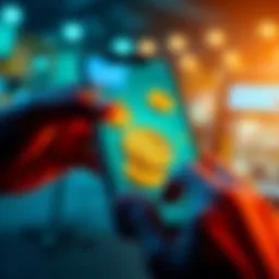 Person using a smartphone to make a one-time cryptocurrency payment with digital coins displayed on the screen