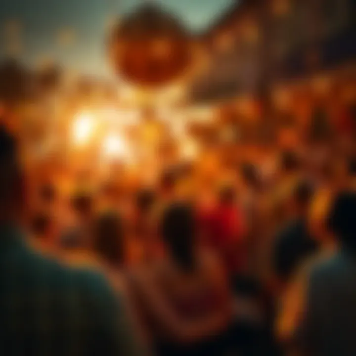 A community gathering celebrating one year of successful node running and staking, with people sharing experiences and joy.