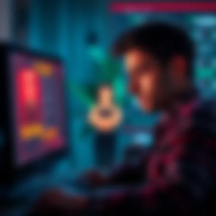 A person looking at a computer screen with a worried expression, noticing scam alerts, symbolizing the danger of online scams.