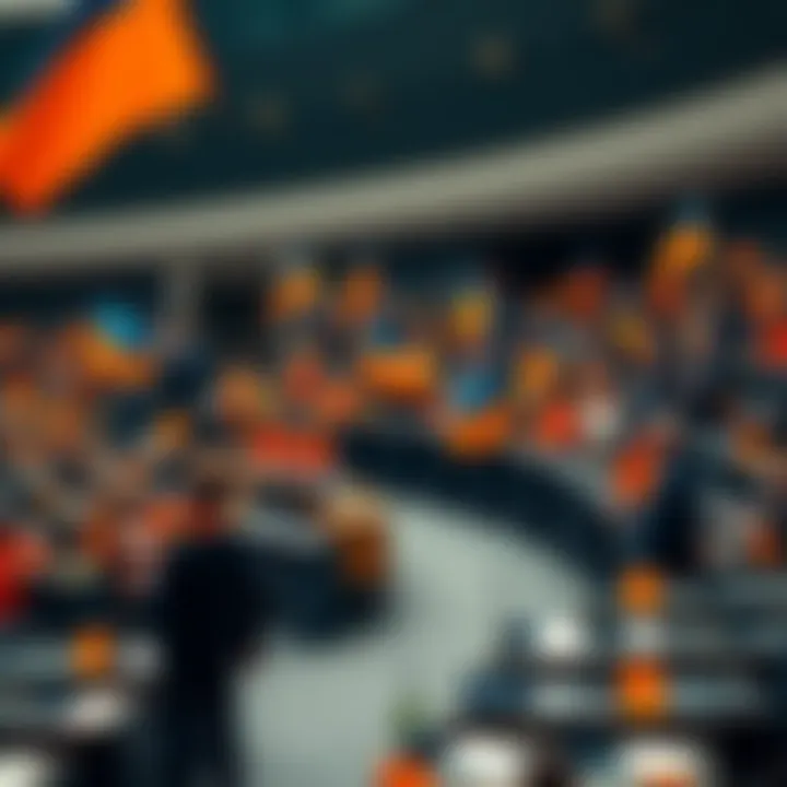 Members of the European Parliament with orange symbols and banners, expressing their support for the Orange Plague movement.