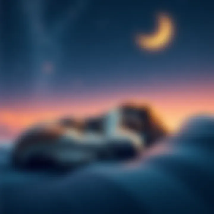 A cute dog named Padfoot dreaming peacefully under a starry sky with a crescent moon.