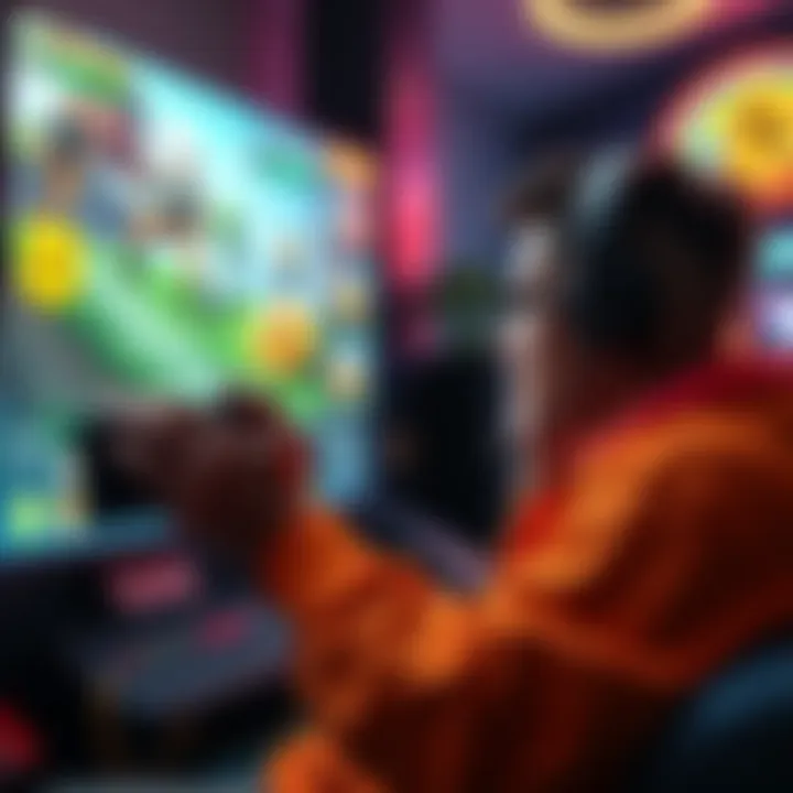 A person looking at a screen with game graphics, showing rewards from ad-watching