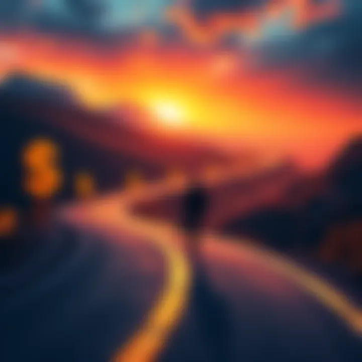 A person walking a winding road with dollar signs along the way, representing the journey to $1 million