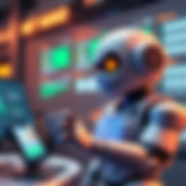 A digital character named Pawl, depicted as a friendly robot engaging with a user board, illustrating transactions with Nano currency.