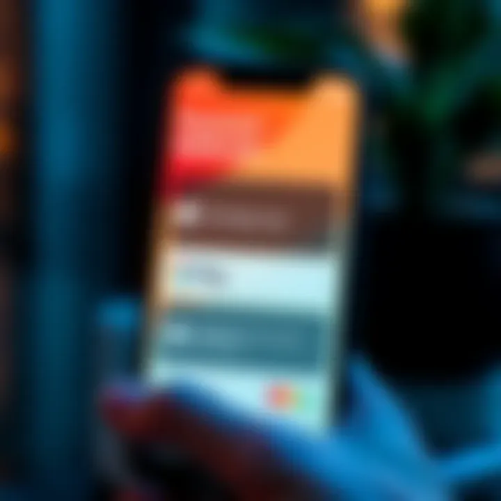 A smartphone displaying payment options like Apple Pay and Google Pay, with credit card icons on the screen.