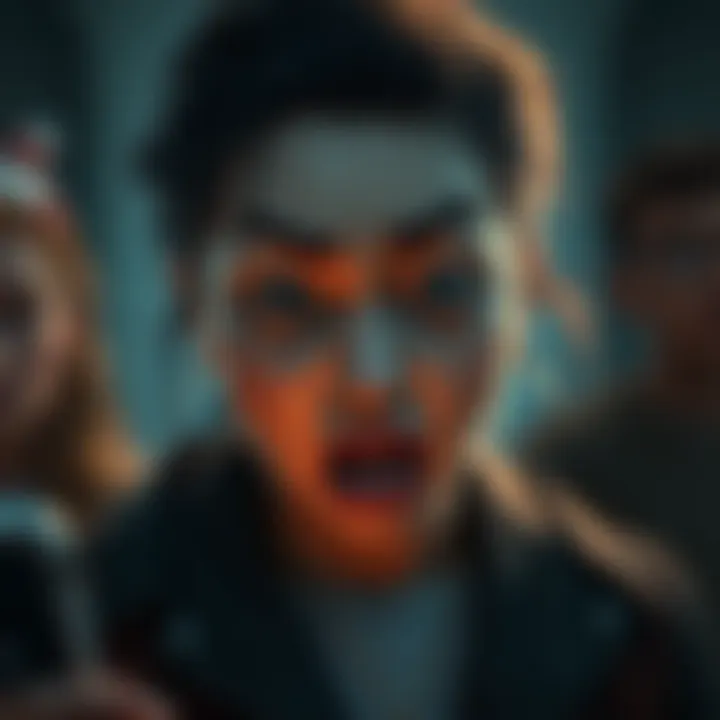 A character named Penelope shows a fearful expression, wide eyes and an open mouth, conveying strong emotion. The background is blurred to emphasize her reaction.