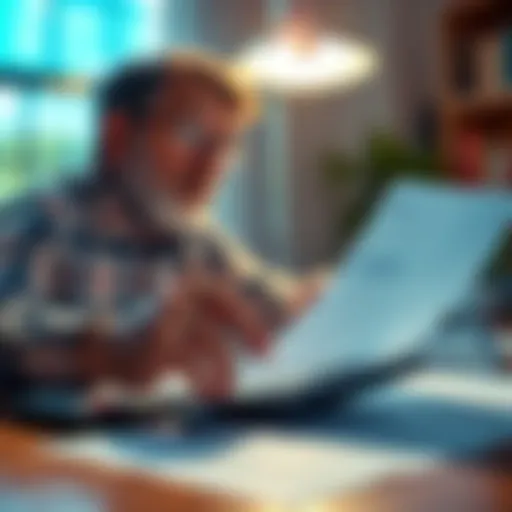 Person examining pension papers with a calculator and calendar on the table