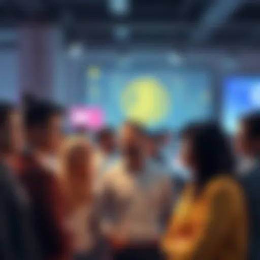 A group of diverse people sharing thoughts about Bitcoin during a community event