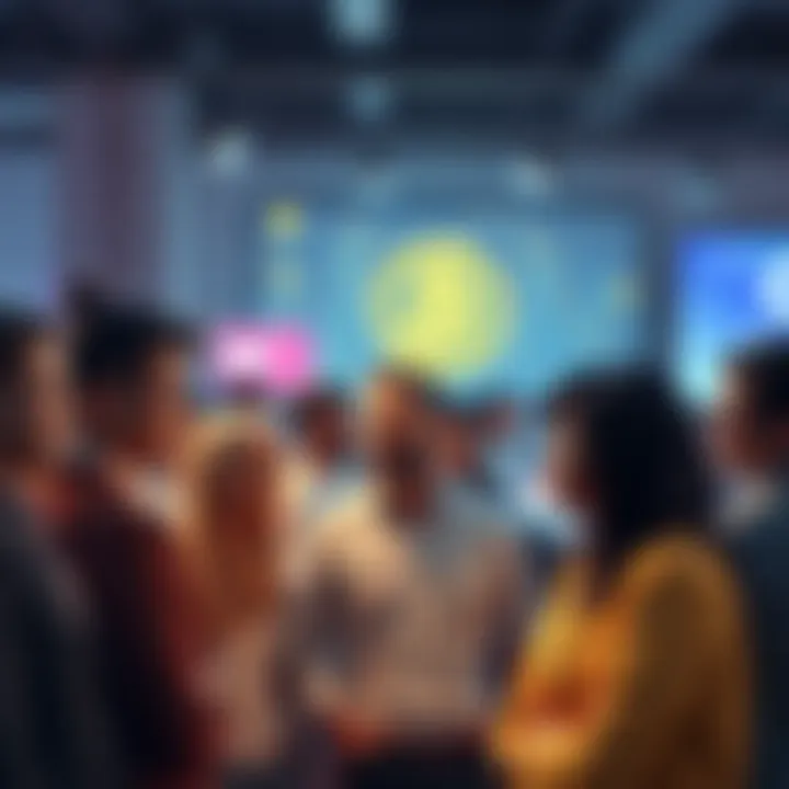 A group of diverse people sharing thoughts about Bitcoin during a community event