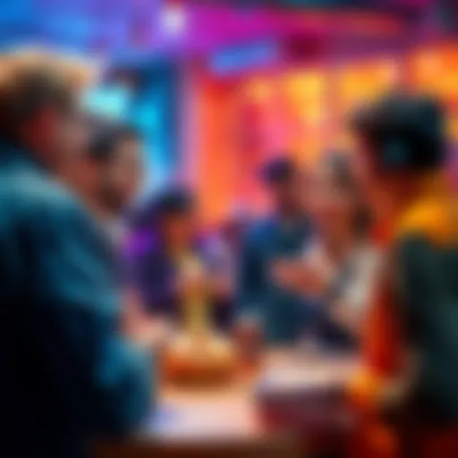 A group of people engaged in friendly conversation about donuts at a community gathering