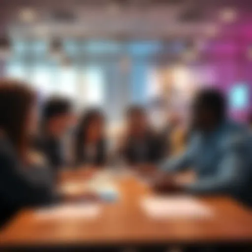 A group of people sharing experiences about using Revolut for large international money transfers, with charts and documents on a table.