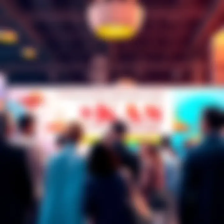 People discussing $KAS listings A group of people talking in a lively setting, with a focus on a banner for the Dii Desert Energy Leadership Summit in Istanbul, hinting at $KAS listings.