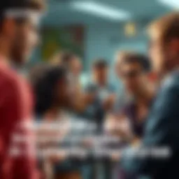 A group of diverse individuals engaged in a lively discussion about current public topics, expressing various opinions and emotions.