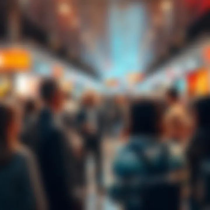A diverse group of people talking about the impact of scams on society in a public space