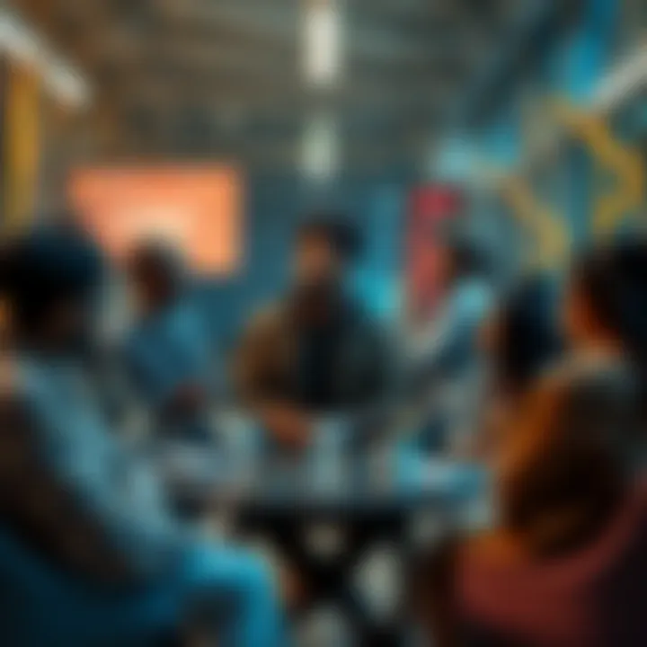 A diverse group of people talking about realness and identity in a modern setting