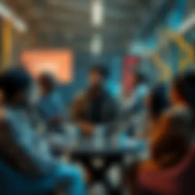 People engaging in a discussion about authenticity A diverse group of people talking about realness and identity in a modern setting