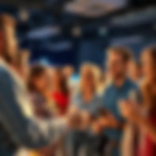 A diverse group of people animatedly discussing recent news and trends in a lively setting.