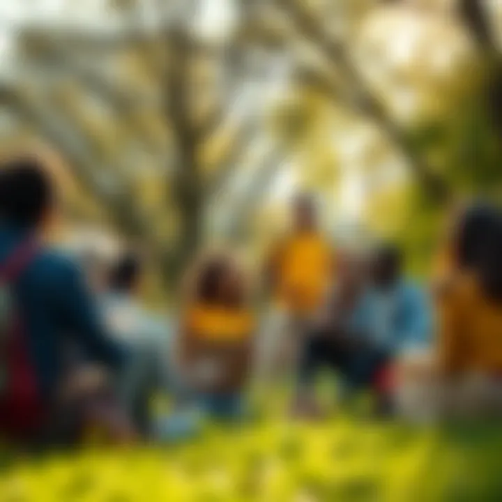 Group of diverse people sharing stories of hope and resilience in a sunny park setting