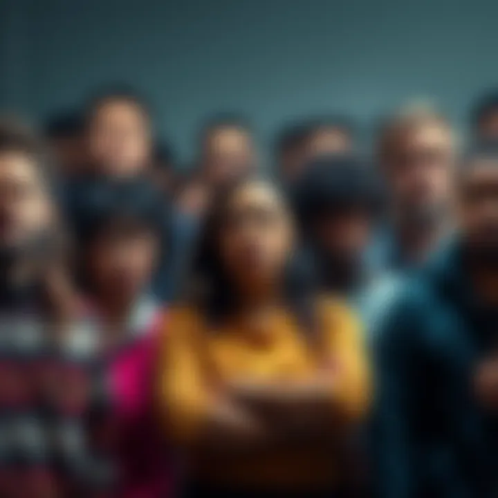 A group of diverse people showing expressions of frustration and concern over daily challenges, standing together in solidarity.