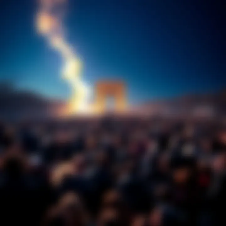 A crowd of people in France reacting to a surprising landmark event.