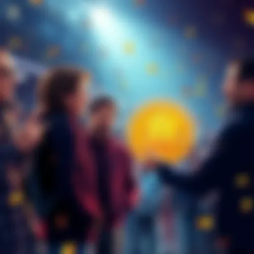 A group of people excitedly discussing Bitcoin investments as the price nears 110k.