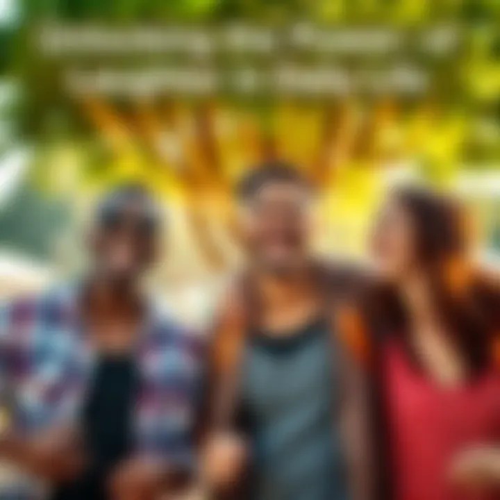 A group of friends laughing and enjoying each other's company in a bright outdoor setting.