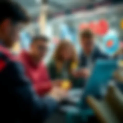 A group of people shopping online with cryptocurrency, showing digital payments on a laptop and smartphone, illustrating modern transactions.