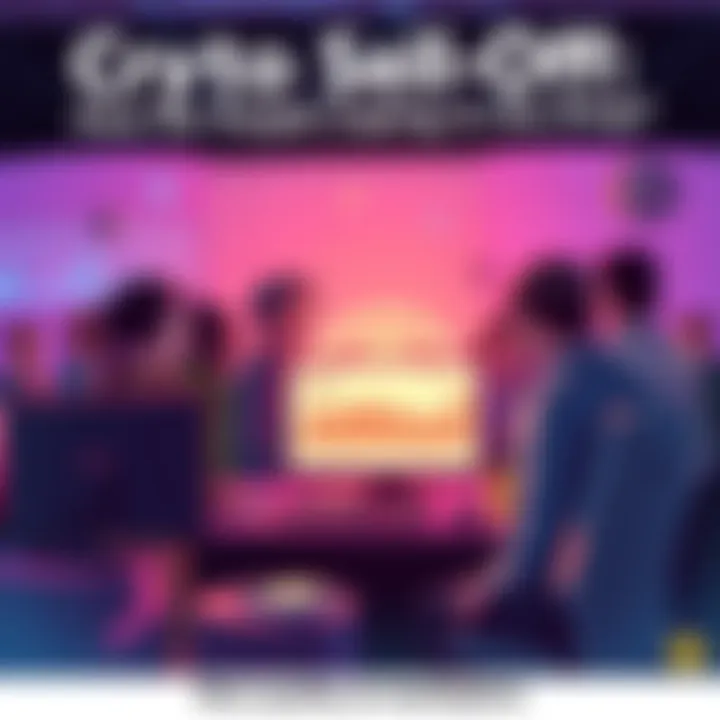 A group of people gathered around a computer, showing concern over declining cryptocurrency prices