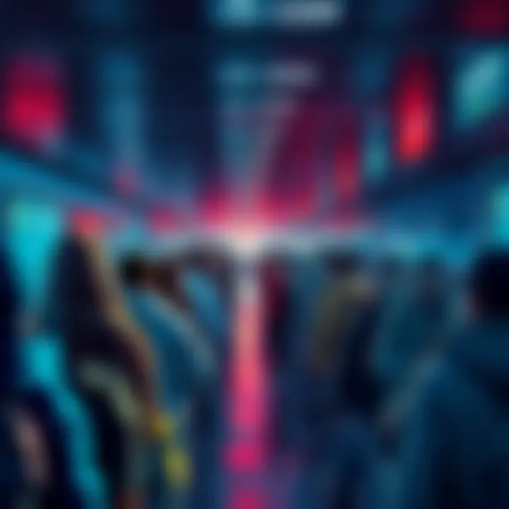 A group of people waiting in a digital queue for Mainnet migration with screens showing loading symbols