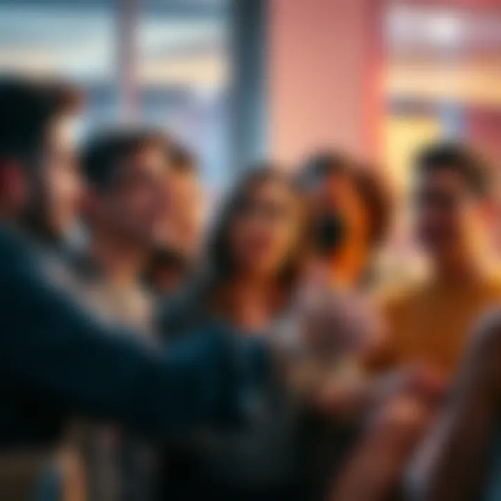 A group of people engaged in a discussion about swiped requests, showing varied expressions of surprise and curiosity.