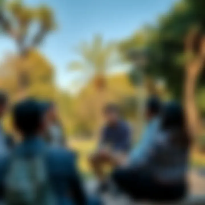 A group of people engaged in a thoughtful discussion about truth in a park setting, surrounded by trees and nature.