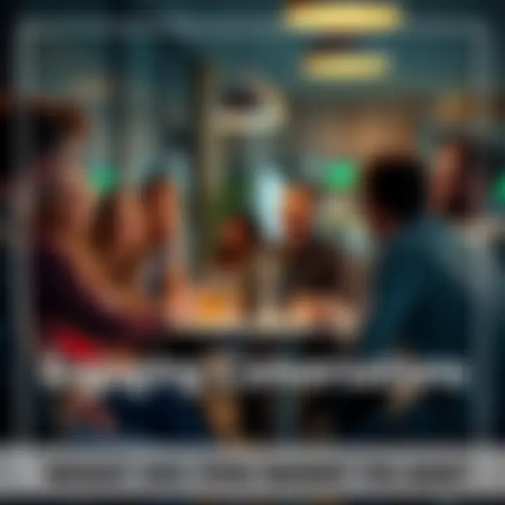 Group of diverse people having a lively discussion around a table, sharing ideas and asking questions.