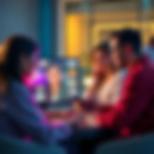 Group of people discussing topics on a computer and smartphone, showing various opinions in an online forum setting