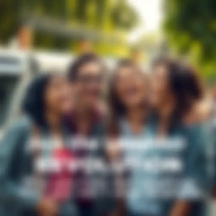 A group of friends laughing and enjoying a fun moment outdoors