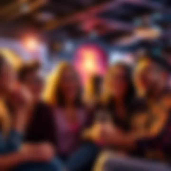 A group of friends laughing and sharing jokes in a lively setting, showcasing the joy of humor.