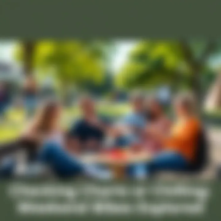 A group of friends enjoying a sunny day at a park, some checking their phones, while others relax with drinks and snacks.