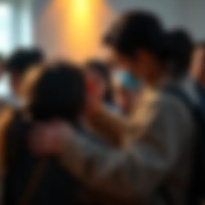 A group of people comforting each other in a difficult moment, demonstrating compassion and understanding.